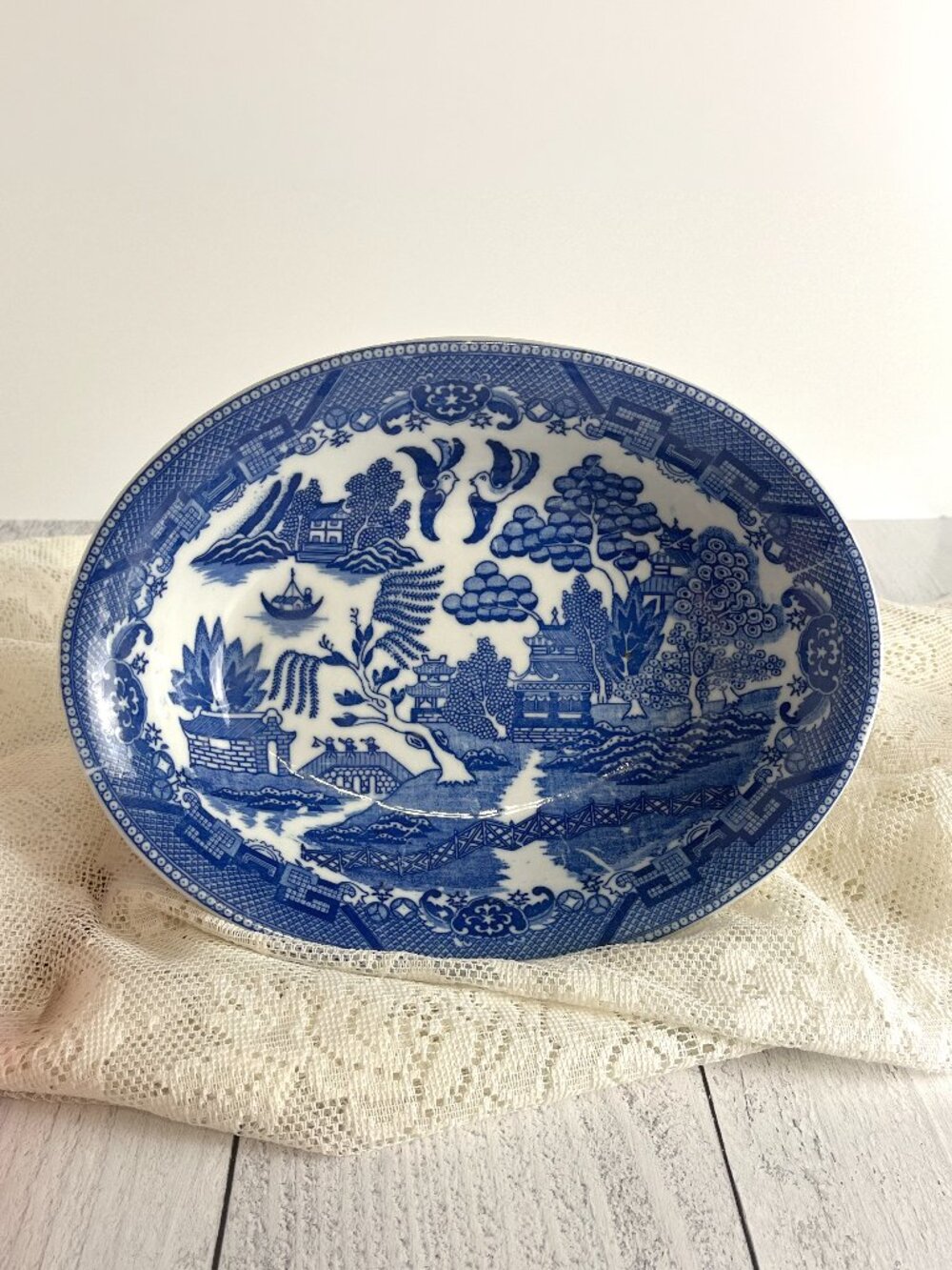 Vintage Blue Willow Serving Bowl Made in Japan Blue White Transferware